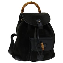 Gucci-GUCCI Bamboo Backpack Suede Black 003 1956 0030 Auth ep3893-Black