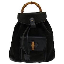 Gucci-GUCCI Bamboo Backpack Suede Black 003 1956 0030 Auth ep3893-Black