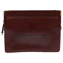 Cartier-CARTIER Clutch Bag Shoulder Bag Leather 2Set Wine Red Auth 68344-Other