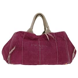 Prada-PRADA Canapa MM Hand Bag Canvas Pink Auth ep3707-Pink