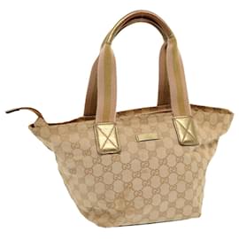 Gucci-GUCCI GG Canvas Sherry Line Hand Bag Beige Gold pink 131228 auth 69953-Pink,Beige,Golden