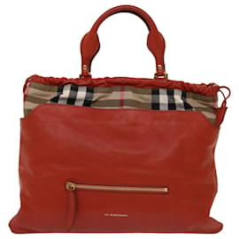 Burberry-BURBERRY Nova Check Hand Bag Leather 2way Orange Auth yk11372-Orange