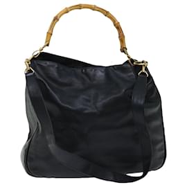 Gucci-Bolso de hombro de bambú GUCCI de cuero 2forma de autenticación negra 70241-Negro