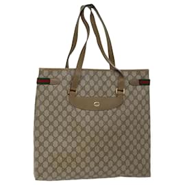 Gucci-GUCCI GG Supreme Web Sherry Line Tote Bag PVC Beige Red 39 02 091 auth 69959-Red,Beige