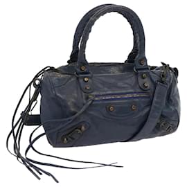 Balenciaga-BALENCIAGA The Drum Hand Bag Leather 2way Navy Auth yk11414-Navy blue