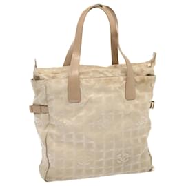 Chanel-CHANEL New Travel Line Tote Bag Nylon Beige CC Auth 69788-Beige
