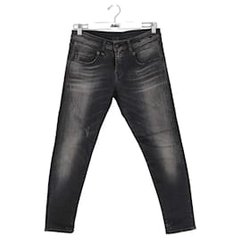 R13-Jeans justos de algodão-Preto