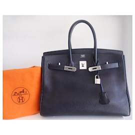 Hermès-Bolsa Hermes Birkin 35 azul escuro-Azul escuro