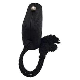 Autre Marque-Bottega Veneta Vintage Black Woven Satin Intrecciato Mini Clutch Bag-Black