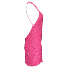 Autre Marque-Retrofete Hot Pink Sequined Halterneck Dress-Pink