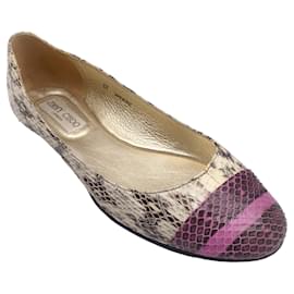 Autre Marque-Jimmy Choo Tan / Chaussures plates en cuir peau de serpent violet-Multicolore