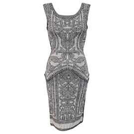 Autre Marque-Marinha Hervé Leger / Vestido peplum em malha branca sem mangas-Azul marinho