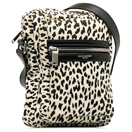 Saint Laurent-Weiße Saint Laurent Sid Messenger Bag mit Leopardenmuster-Weiß
