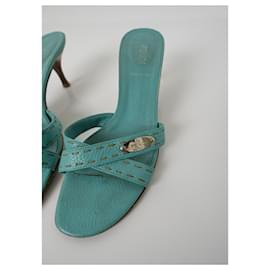 Fendi-Fendi Teal Leather Sandals (39)-Other