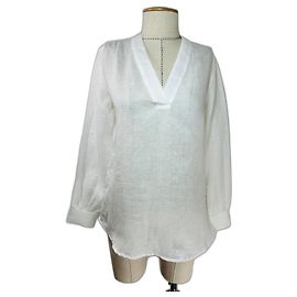120% LINO White Linen Blouse Top White