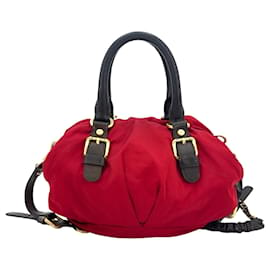 MCM-MCM shoulder bag handbag fabric & leather red dark brown bag small-Red