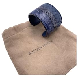 Bottega Veneta-Blue Leather Woven Wide Bracelet Cuff Size S-Blue