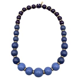 Yves Saint Laurent-Vintage Blue Beaded Collar Necklace-Blue