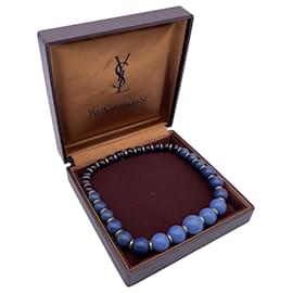 Yves Saint Laurent-Vintage Blue Beaded Collar Necklace-Blue