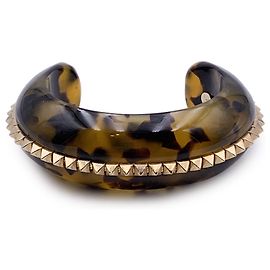 Valentino Garavani Pulseira de plástico Havana com punhos de metal dourado Marrom