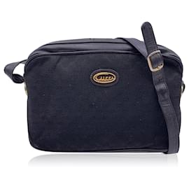 Gucci-Vintage Black Monogram Canvas Leather Shoulder Bag-Black