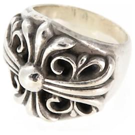 Chrome Hearts-Chrome Hearts Silver Floral Cross Ring Metal Ring in Good condition-Other