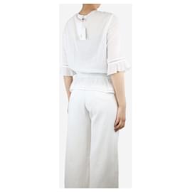 Heidi Klein-White 7/8 sleeve sheer cotton top - size L-White