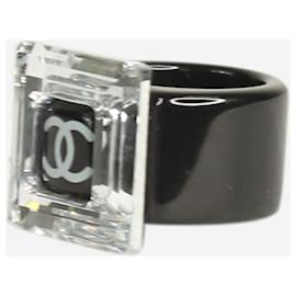 Chanel-Bague CC en acrylique noir-Noir
