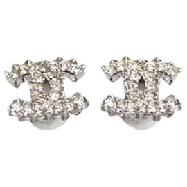 Chanel-Silver bejewelled CC earrings-Silvery