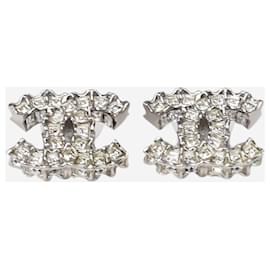 Chanel-Boucles d'oreilles CC serties de bijoux en argent-Argenté