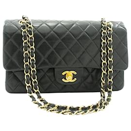 Chanel-Black 2000-2002 medium lambskin Classic double flap bag-Black
