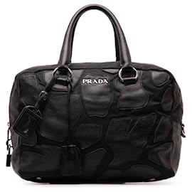Prada-Prada Black Patches Tessuto and Saffiano Handle Bag-Black