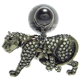 Dior-Dior Silver Crystal Tribales Panther Single Drop Earring-Silvery