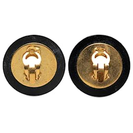 Chanel-Boucles d'oreilles à clip CC matelassées en émail doré Chanel-Noir,Doré