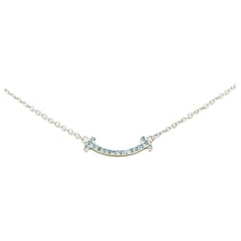 Tiffany & Co-Tiffany Silver 18K Mini T Smile Pendant Necklace-Silvery