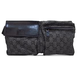 Gucci-Gucci Gray GG Denim Double Pocket Belt Bag-Grey,Dark grey
