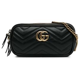 Gucci-Gucci Black Mini GG Marmont Triple-Zip Crossbody Bag-Black