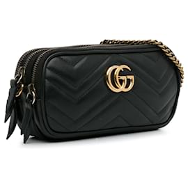 Gucci-Gucci Black Mini GG Marmont Triple-Zip Crossbody Bag-Black