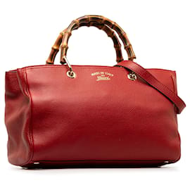 Gucci-Gucci Red Medium Bamboo Shopper-Vermelho