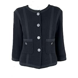 Chanel-Jaqueta de Tweed Preta com Botões CC Atemporais-Preto