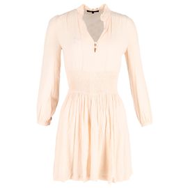 Maje Smocked Mini Dress in Peach Viscose Pink Peach