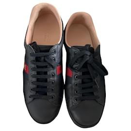Autre Marque-Gucci Ace Sneakers with Python Embossed Panel in Black Leather-Black