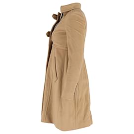 Burberry-Cappotto Burberry con cerniera e cinturino con fibbia in lana marrone-Marrone