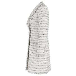 Balmain-Cappotto Balmain con petto foderato a righe in cotone panna-Bianco,Crudo