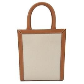 Céline-Celine Canvas & Leather Mini Vertical Cabas Canvas Tote Bag in Great Condition-Other