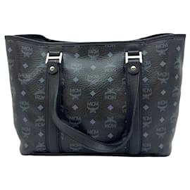 MCM-MCM Visetos Shopper Bag Shoulder Bag Black Silver Tote Bag Medium-Black
