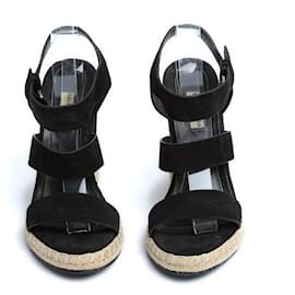 Balenciaga-Balenciaga Sandals EU39 Black Suede Wedge Heels US8.5-Black