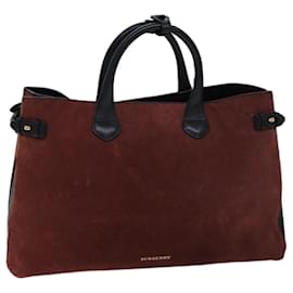 Burberry-BURBERRY Hand Bag Suede Red Auth bs13306-Red