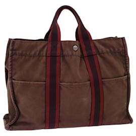 Hermès-HERMES Fourre Tout MM Tote Bag Canvas Brown Red Auth bs13199-Brown,Red