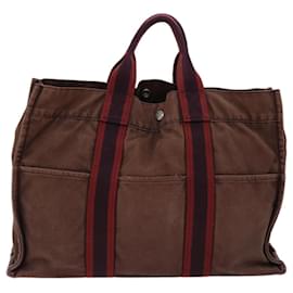 Hermès-HERMES Fourre Tout MM Tote Bag Canvas Brown Red Auth bs13199-Brown,Red
